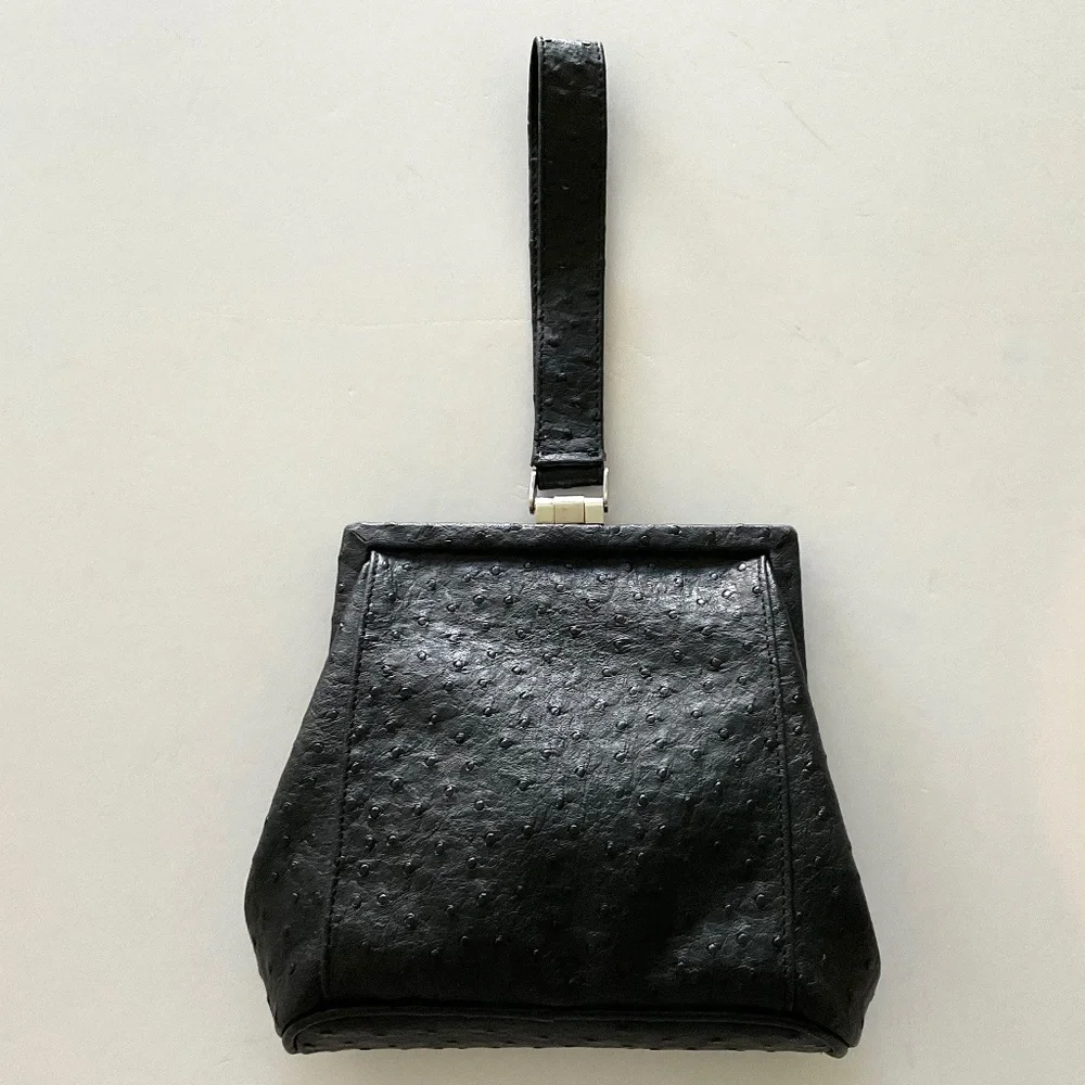 CLARITA ACCESSORIES Ostrich Embossed Black Unique Bag